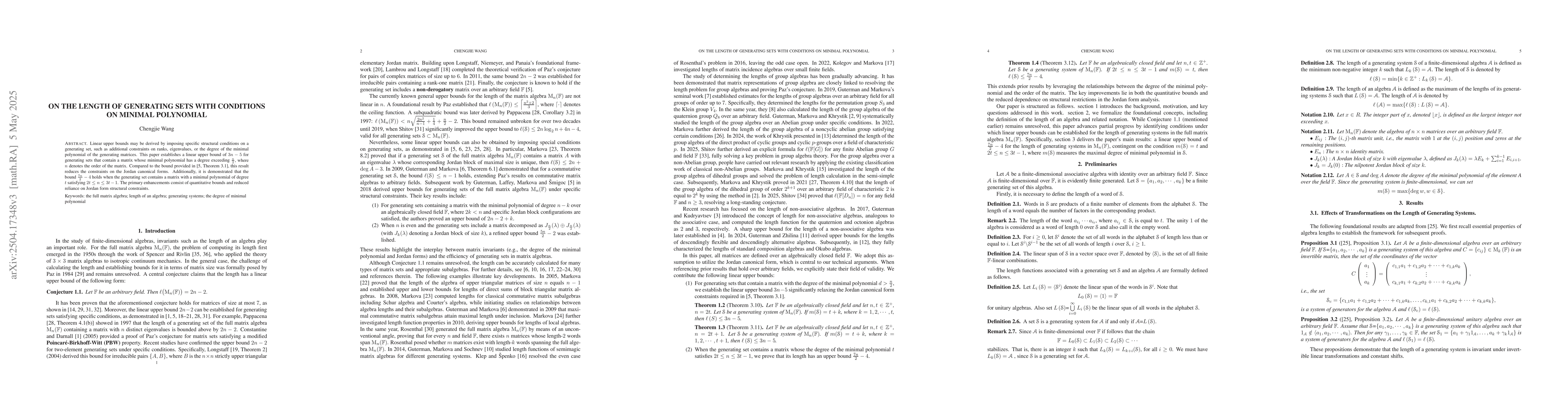 Thumbnail for On the length of generating sets with conditions on minimal polynomial