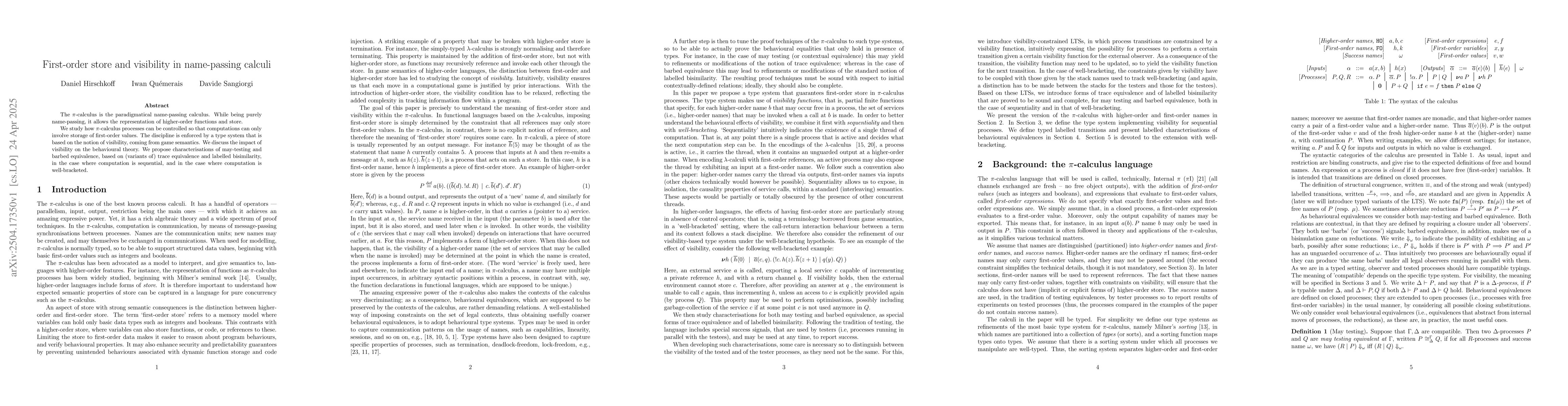 Thumbnail for First-order store and visibility in name-passing calculi