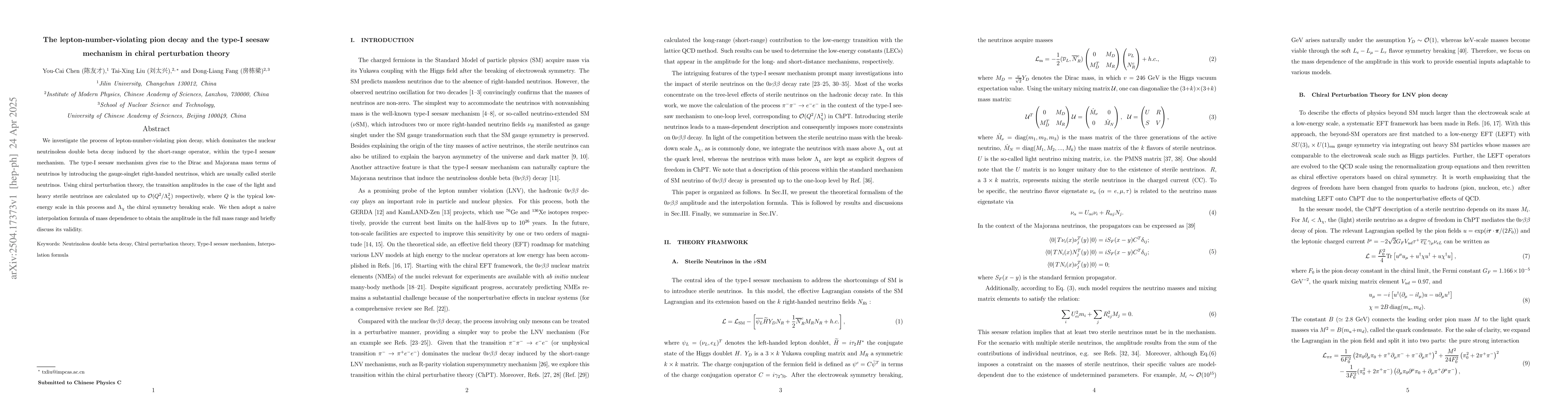 Thumbnail for The lepton-number-violating pion decay and the type-I seesaw mechanism
  in chiral perturbation theory
