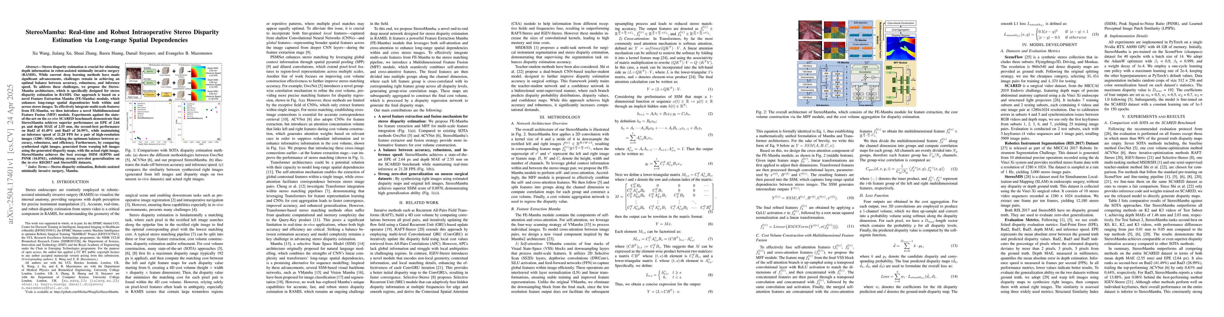 Thumbnail for StereoMamba: Real-time and Robust Intraoperative Stereo Disparity
  Estimation via Long-range Spatial Dependencies