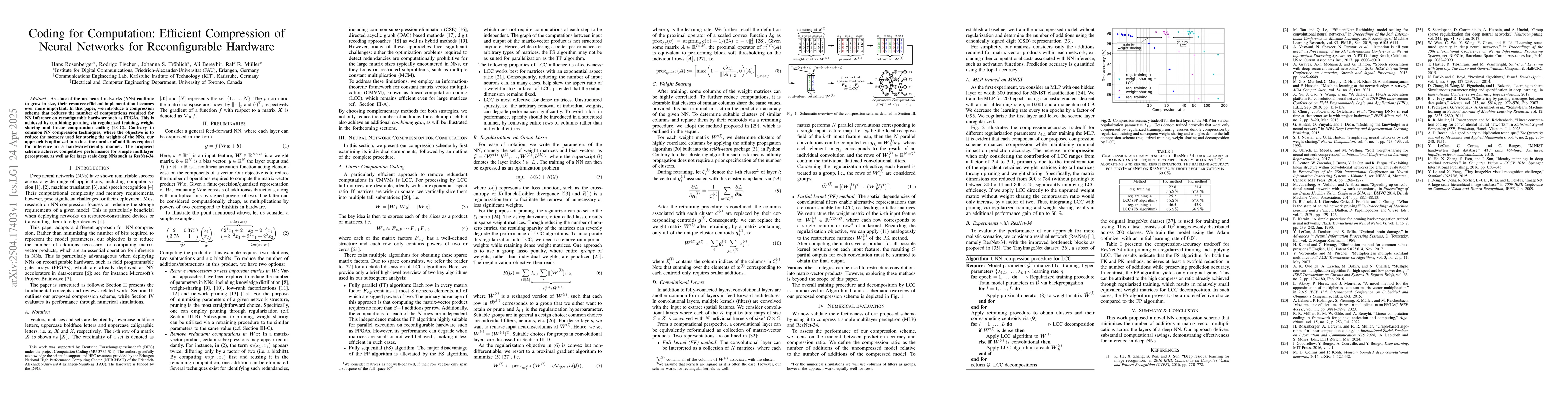 Thumbnail for Coding for Computation: Efficient Compression of Neural Networks for
  Reconfigurable Hardware