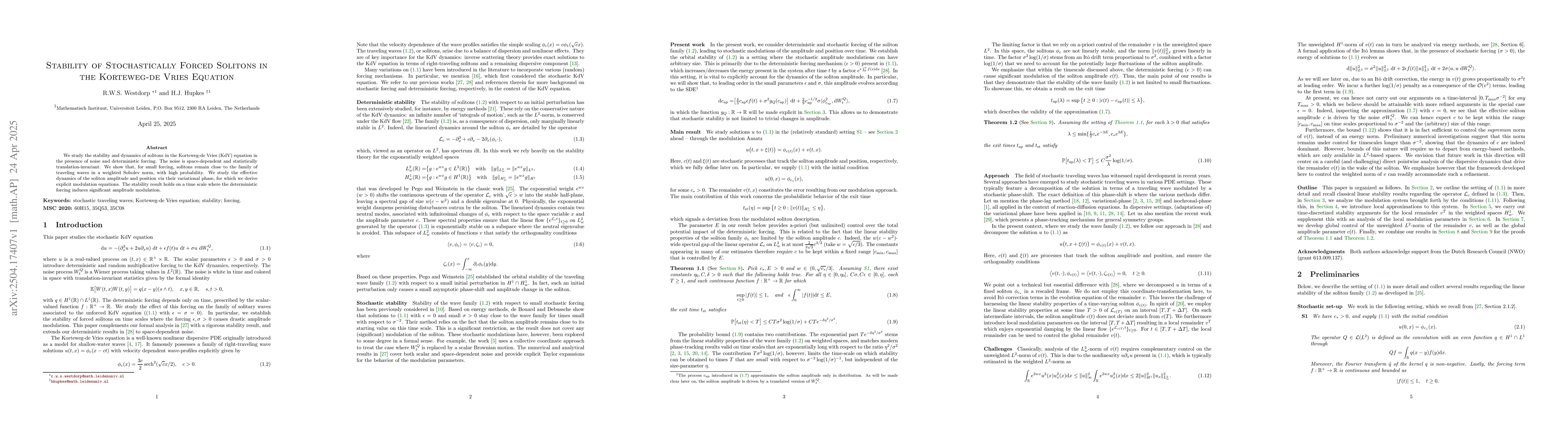 Thumbnail for Stability of Stochastically Forced Solitons in the Korteweg-de Vries
  Equation