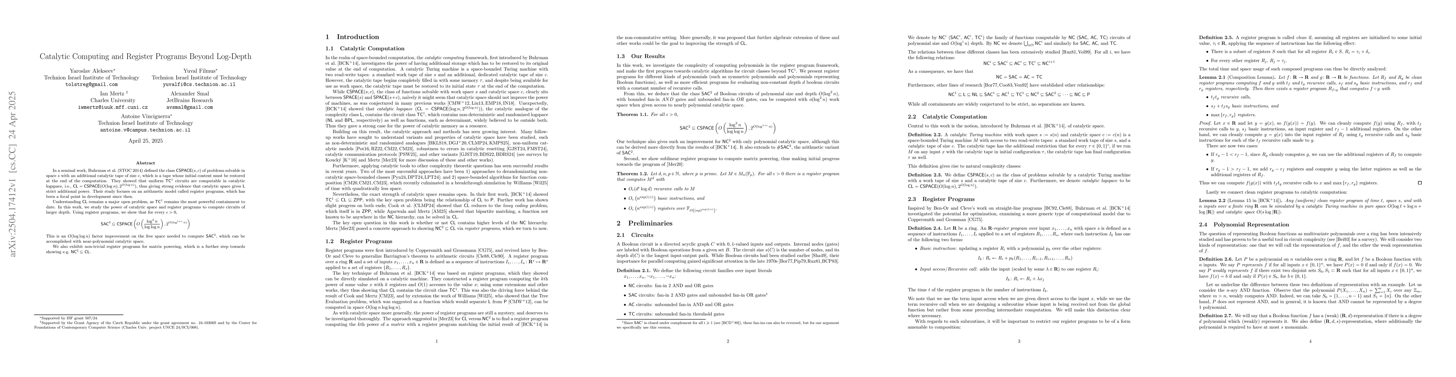 Thumbnail for Catalytic Computing and Register Programs Beyond Log-Depth