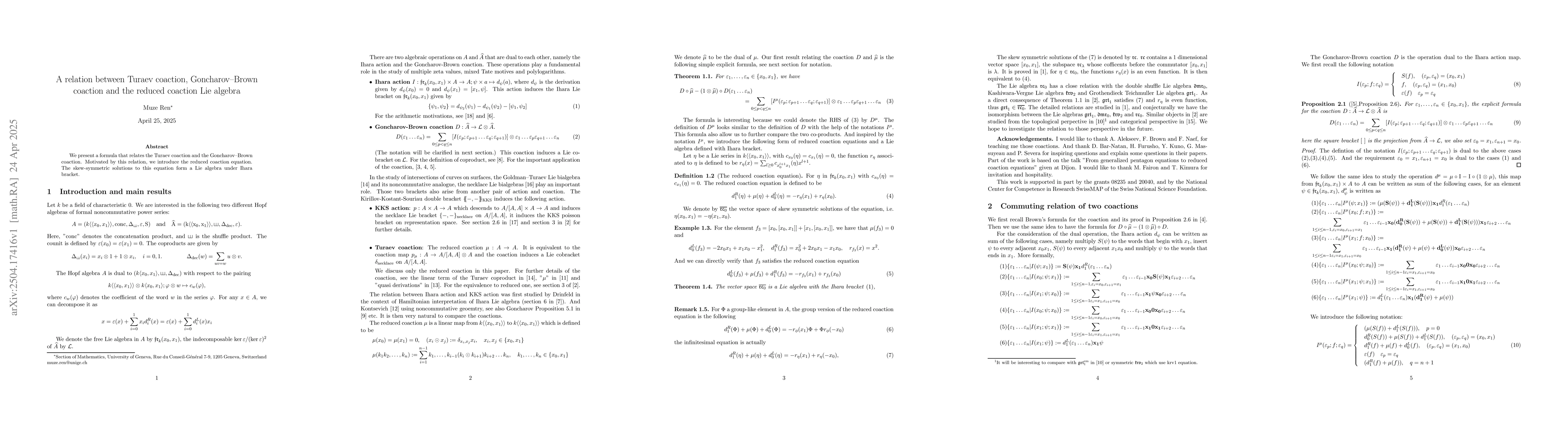 Thumbnail for A relation between Turaev coaction, Goncharov--Brown coaction and the
  reduced coaction Lie algebra