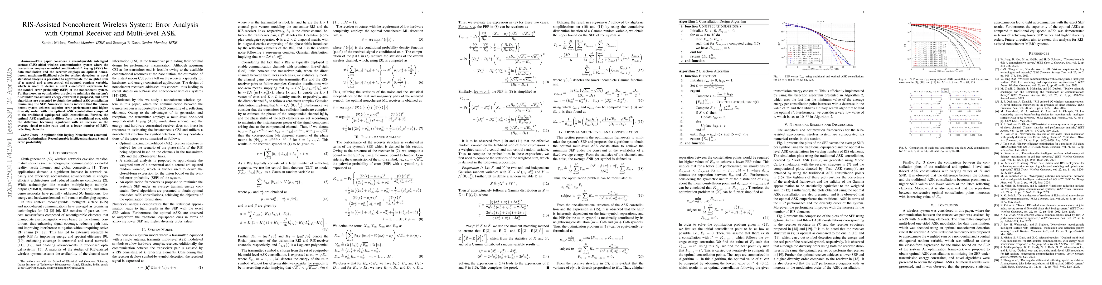Thumbnail for RIS-Assisted Noncoherent Wireless System: Error Analysis with Optimal
  Receiver and Multi-level ASK