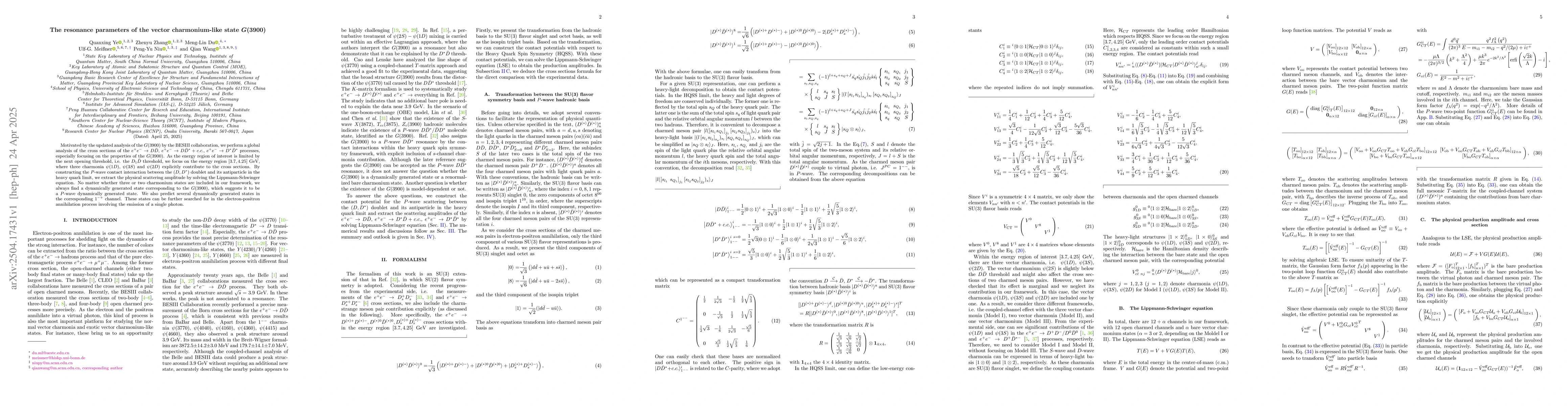 Thumbnail for The resonance parameters of the vector charmonium-like state $G(3900)$