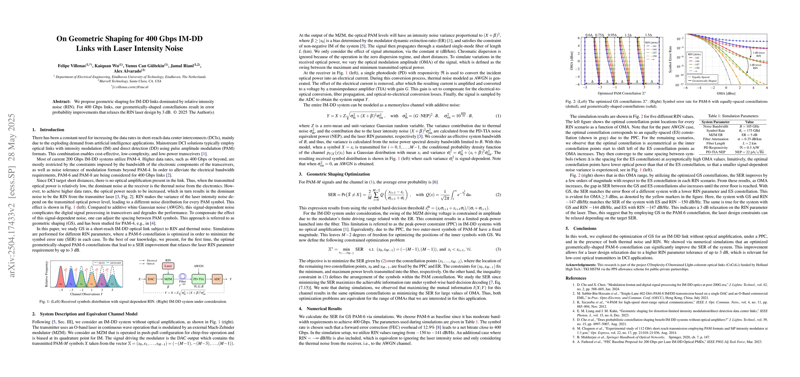 Thumbnail for On Geometric Shaping for 400 Gbps IM-DD Links with Laser Intensity Noise