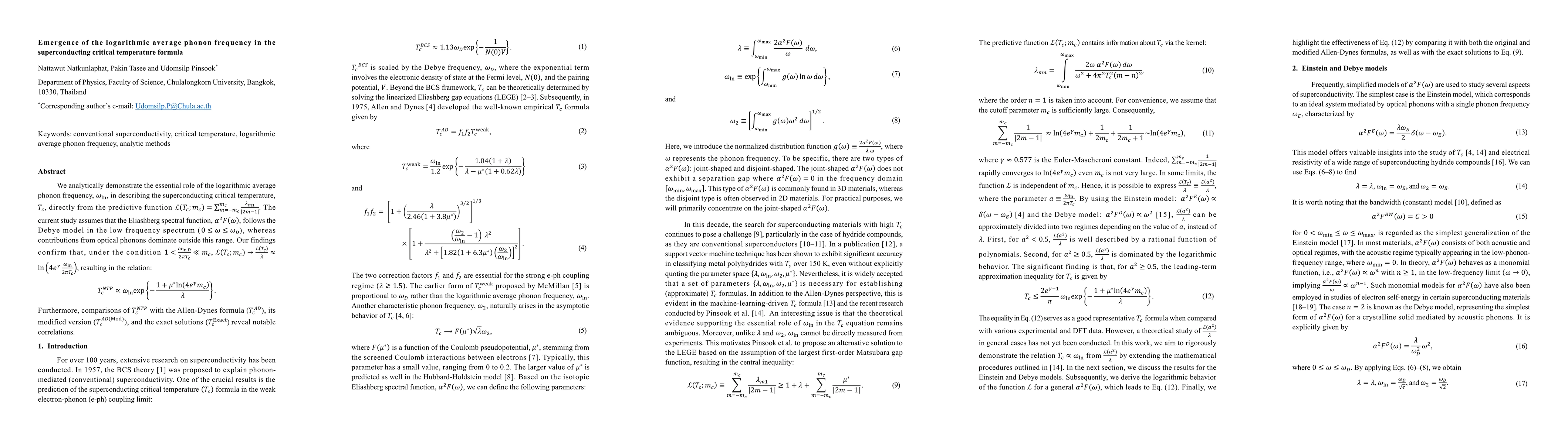 Thumbnail for Emergence of the logarithmic average phonon frequency in the
  superconducting critical temperature formula