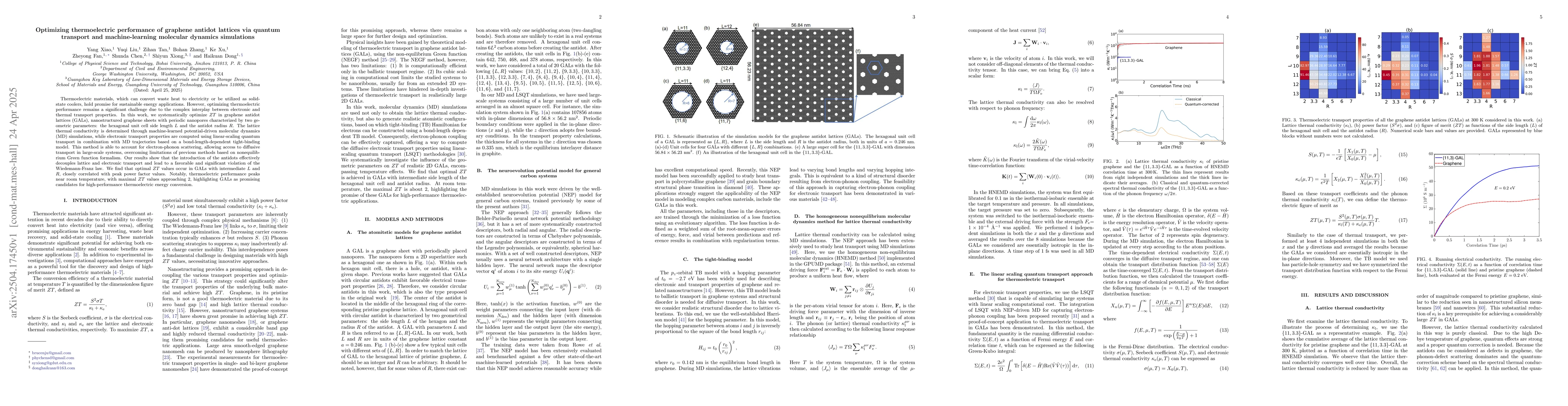 Thumbnail for Optimizing thermoelectric performance of graphene antidot lattices via
  quantum transport and machine-learning molecular dynamics simulations
