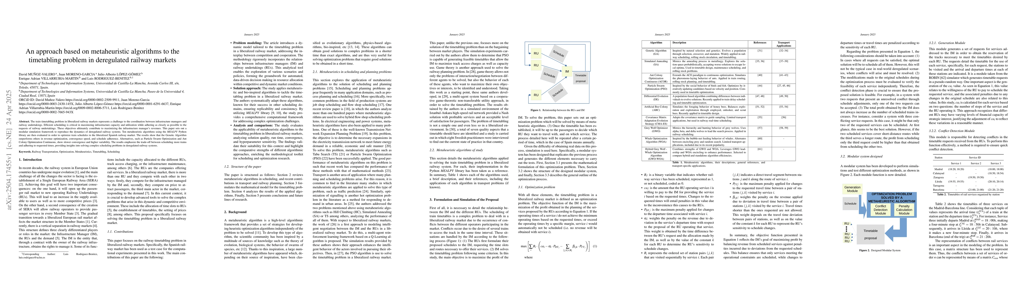 Thumbnail for An approach based on metaheuristic algorithms to the timetabling problem
  in deregulated railway markets