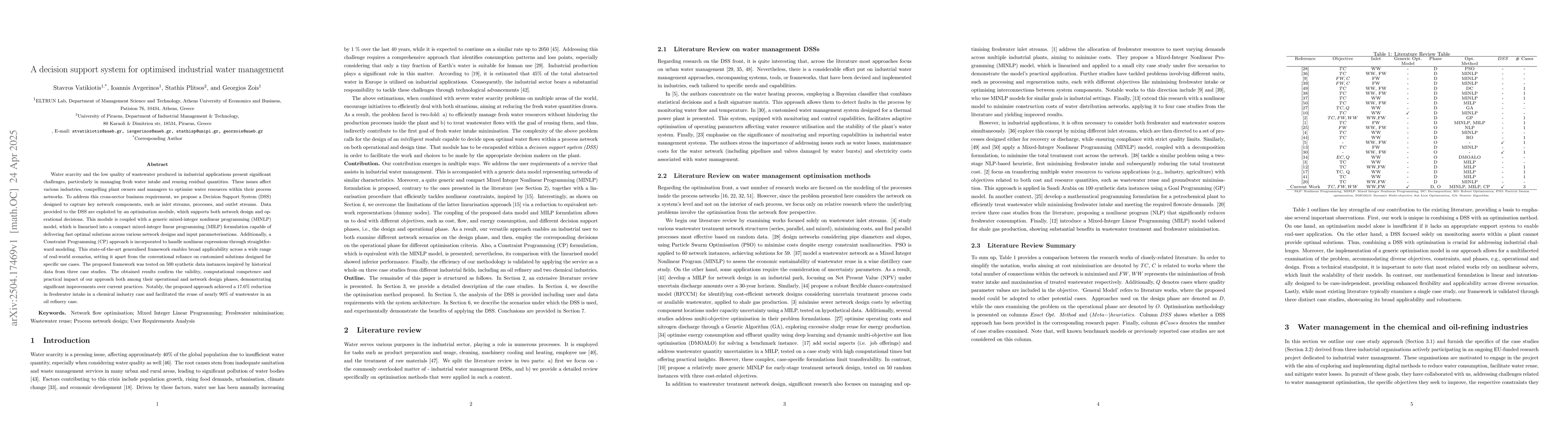 Thumbnail for A decision support system for optimised industrial water management
