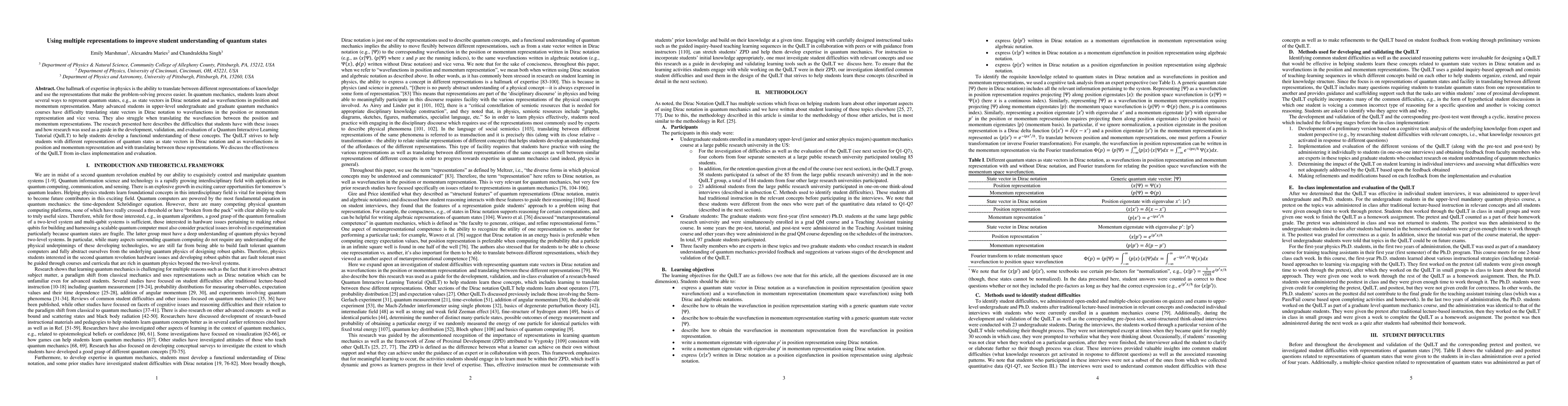 Thumbnail for Using multiple representations to improve student understanding of
  quantum states