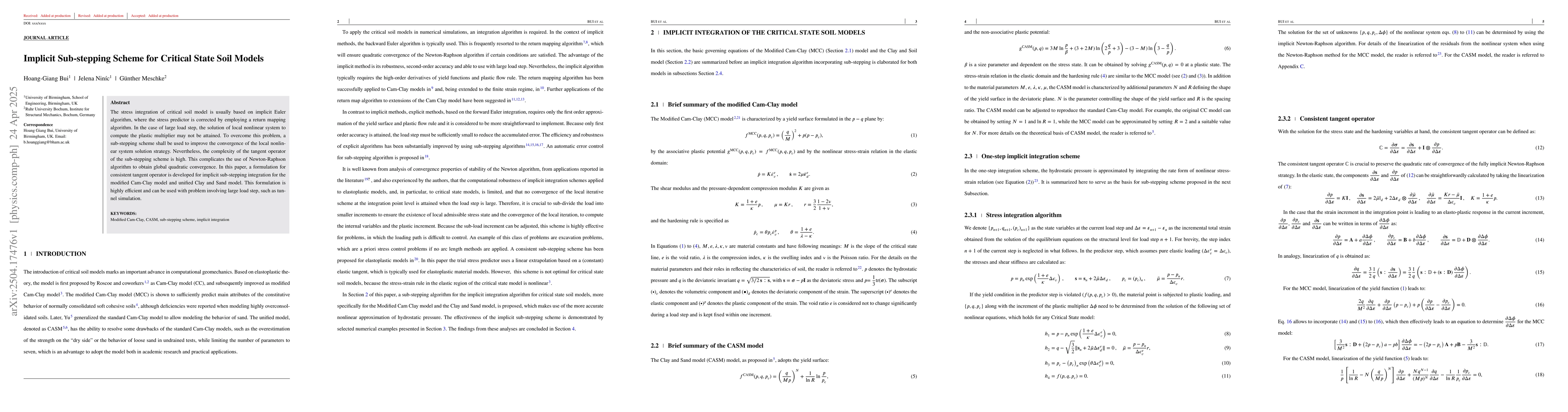 Thumbnail for Implicit Sub-stepping Scheme for Critical State Soil Models