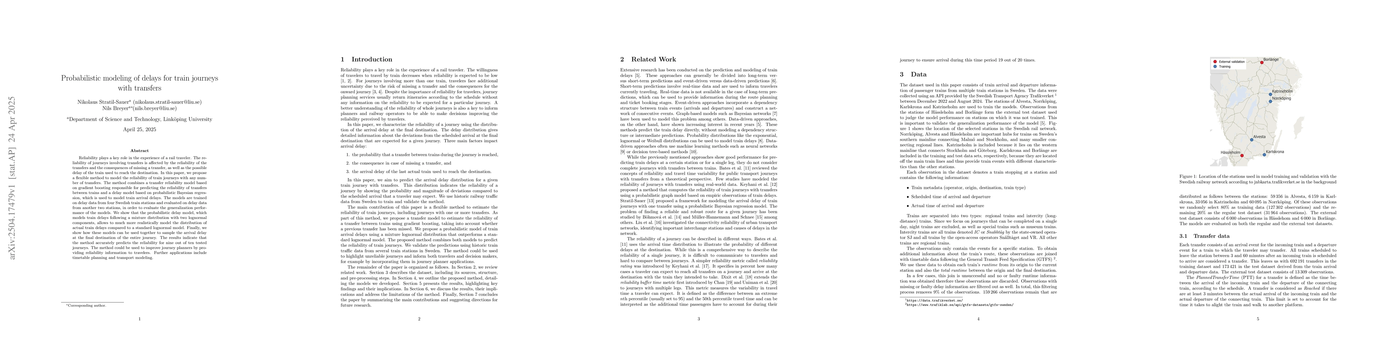 Thumbnail for Probabilistic modeling of delays for train journeys with transfers