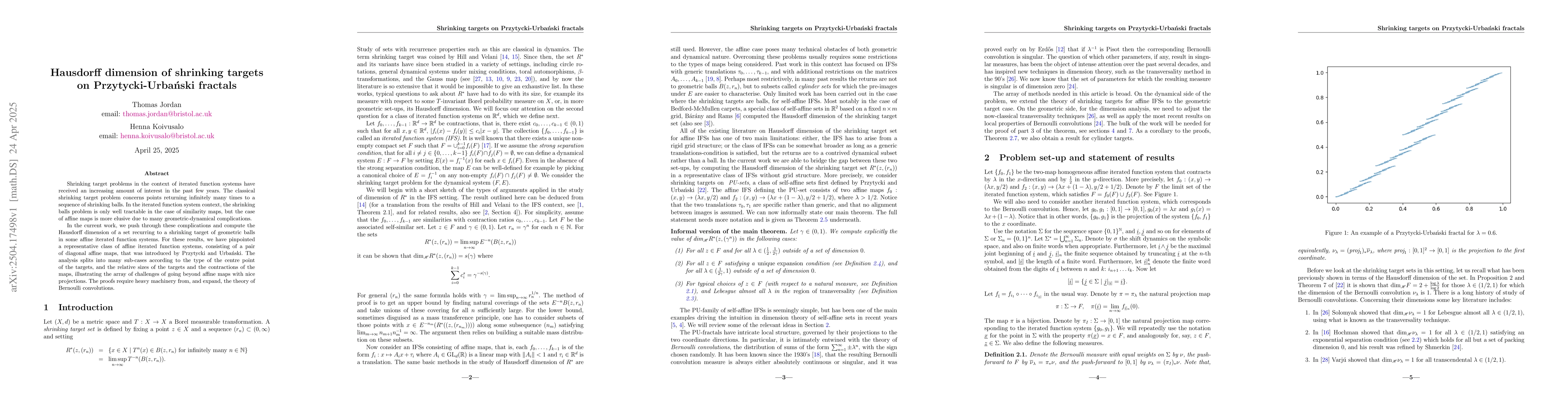 Thumbnail for Hausdorff dimension of shrinking targets on Przytycki-Urbański
  fractals