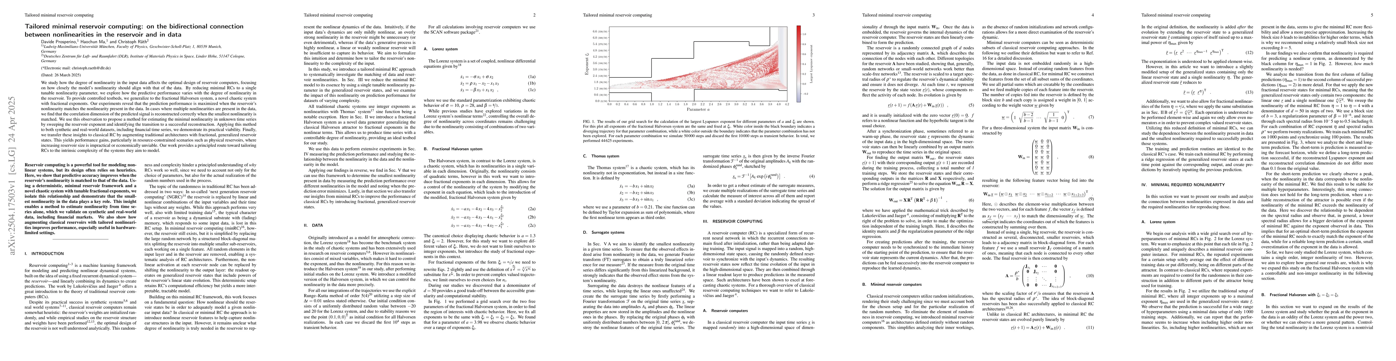 Thumbnail for Tailored minimal reservoir computing: on the bidirectional connection
  between nonlinearities in the reservoir and in data