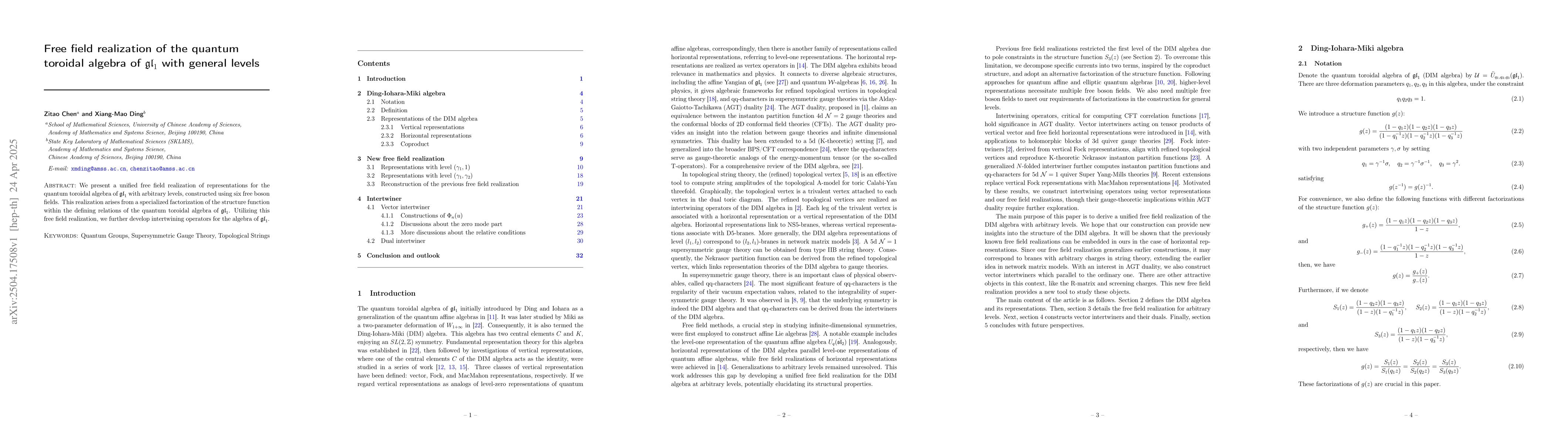 Thumbnail for Free field realization of the quantum toroidal algebra of
  $\mathfrak{gl}_1$ with general levels
