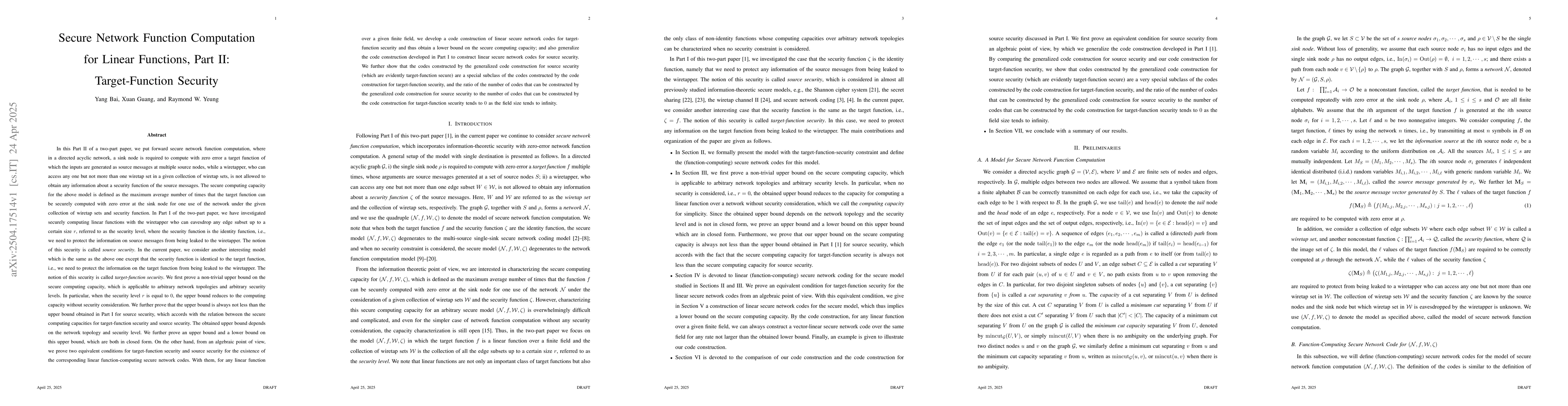 Thumbnail for Secure Network Function Computation for Linear Functions, Part II:
  Target-Function Security