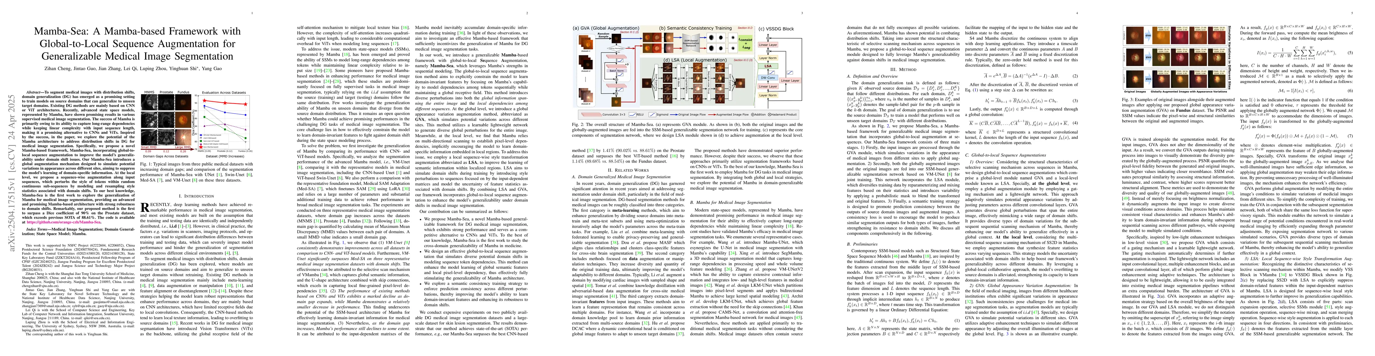 Thumbnail for Mamba-Sea: A Mamba-based Framework with Global-to-Local Sequence
  Augmentation for Generalizable Medical Image Segmentation