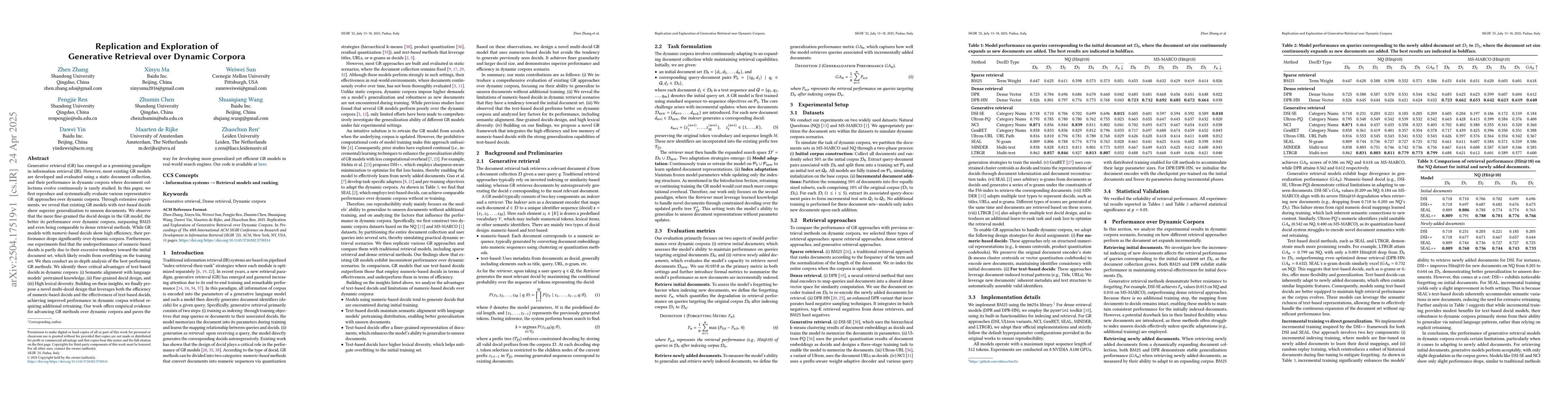 Thumbnail for Replication and Exploration of Generative Retrieval over Dynamic Corpora