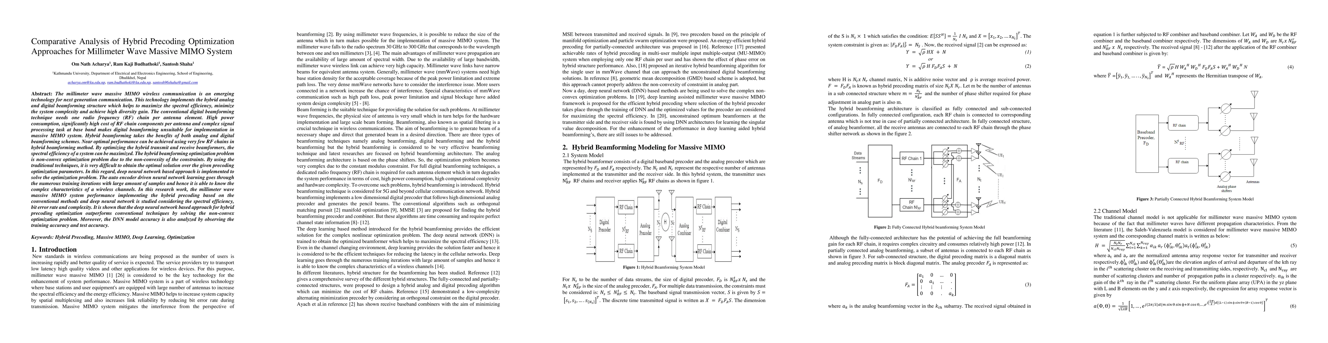 Thumbnail for Comparative Analysis of Hybrid Precoding Optimization Approaches for
  Millimeter Wave Massive MIMO System