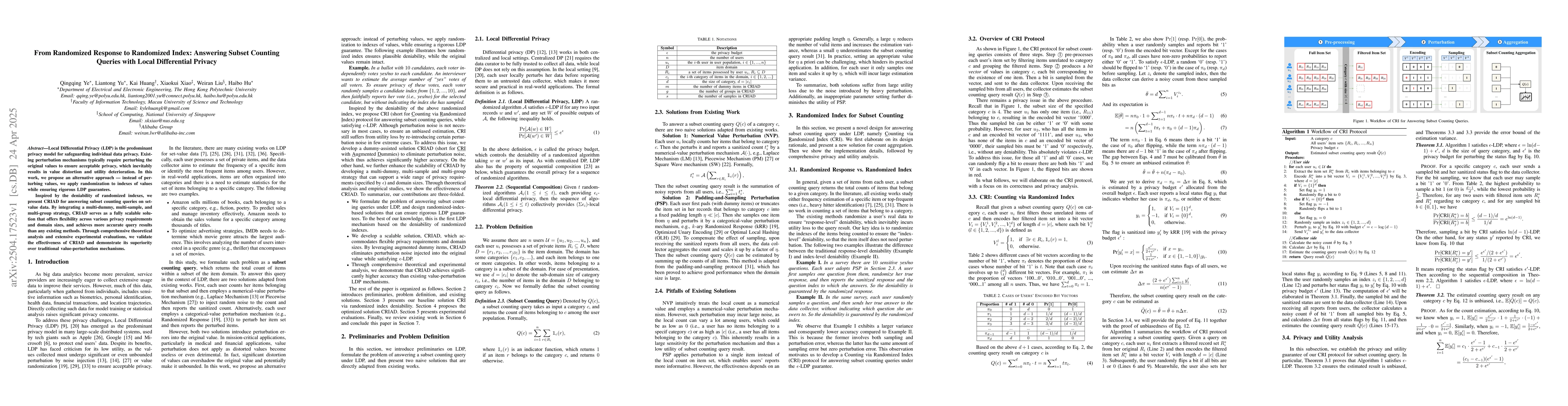 Thumbnail for From Randomized Response to Randomized Index: Answering Subset Counting
  Queries with Local Differential Privacy