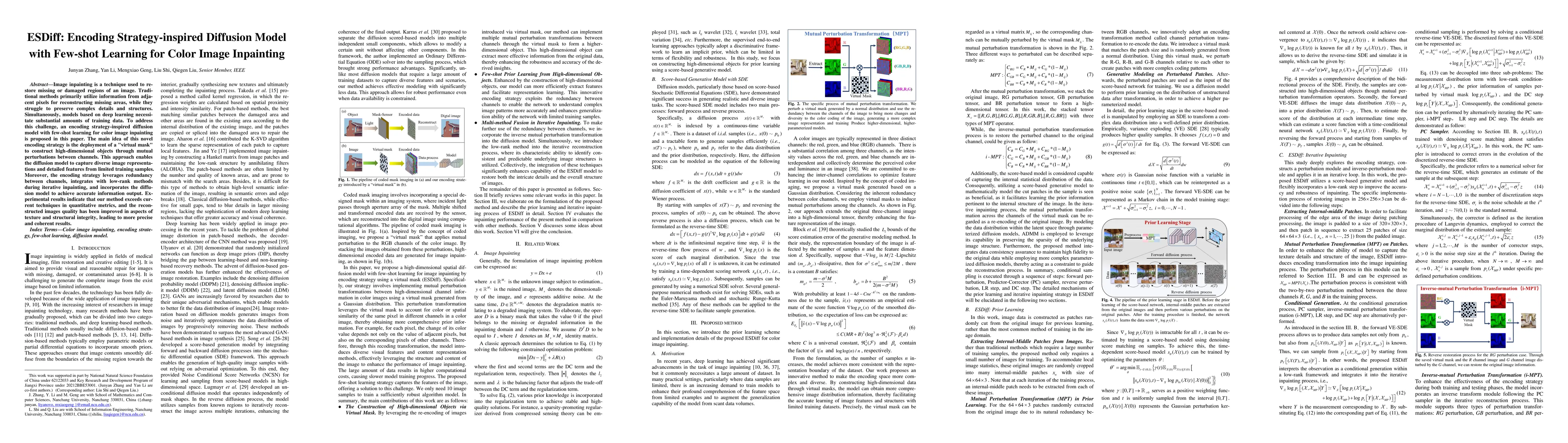 Thumbnail for ESDiff: Encoding Strategy-inspired Diffusion Model with Few-shot
  Learning for Color Image Inpainting