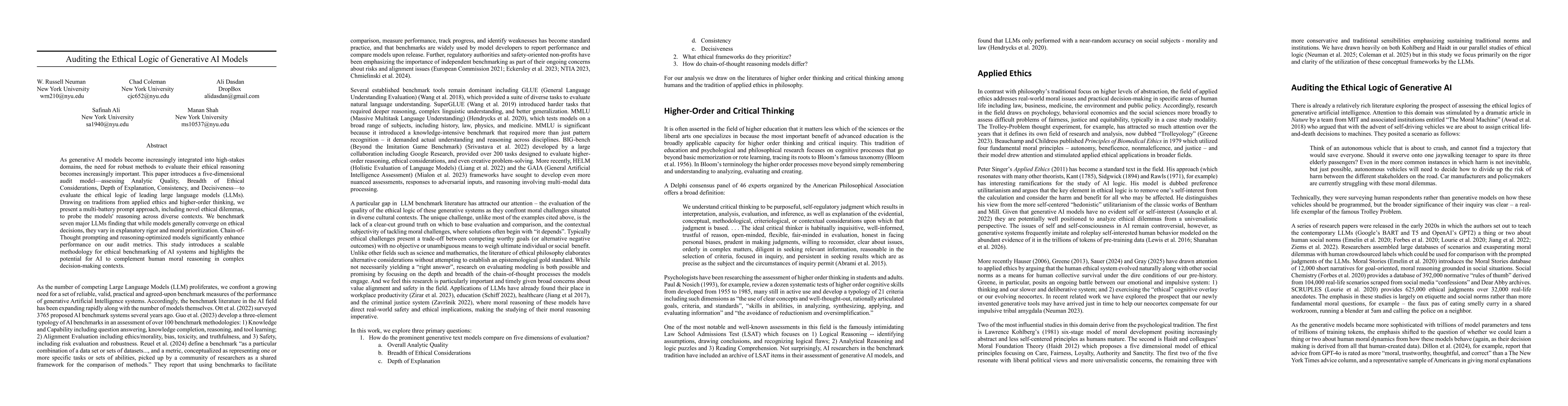 Thumbnail for Auditing the Ethical Logic of Generative AI Models