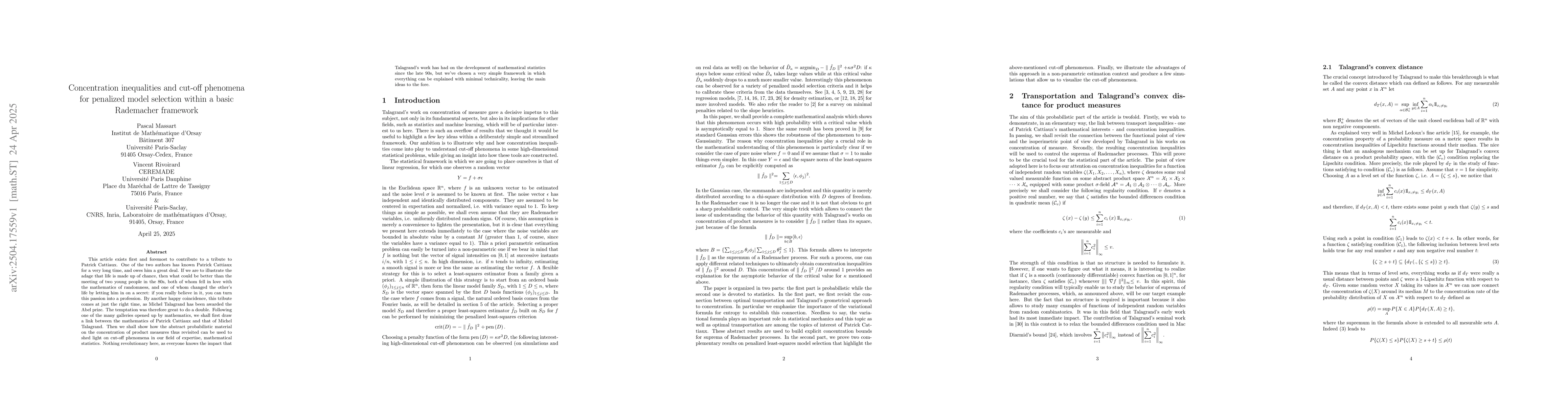 Thumbnail for Concentration inequalities and cut-off phenomena for penalized model
  selection within a basic Rademacher framework