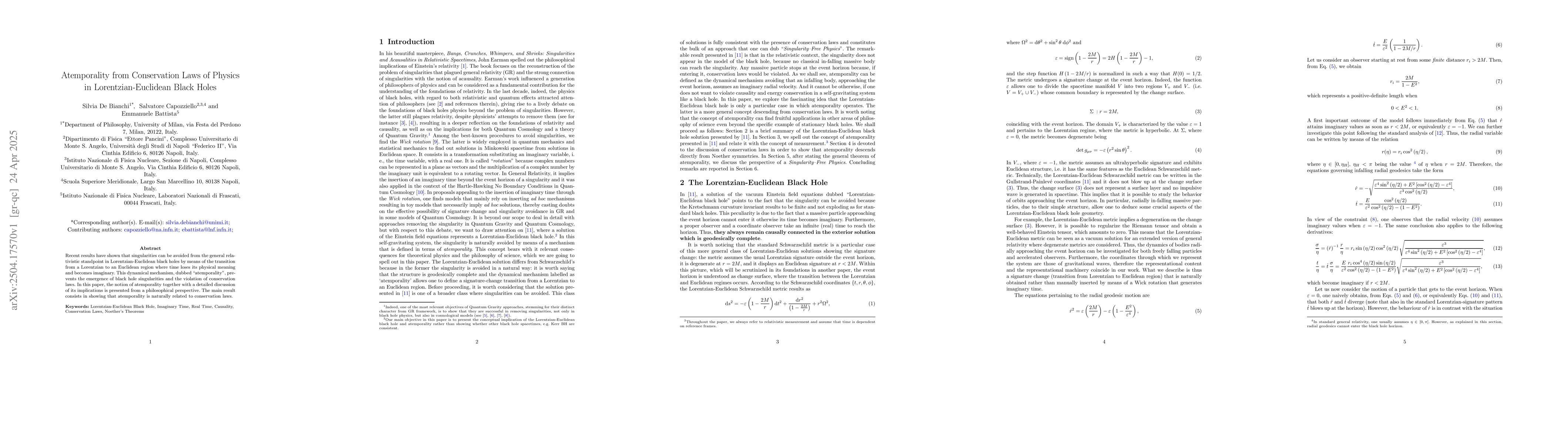 Thumbnail for Atemporality from Conservation Laws of Physics in Lorentzian-Euclidean
  Black Hole