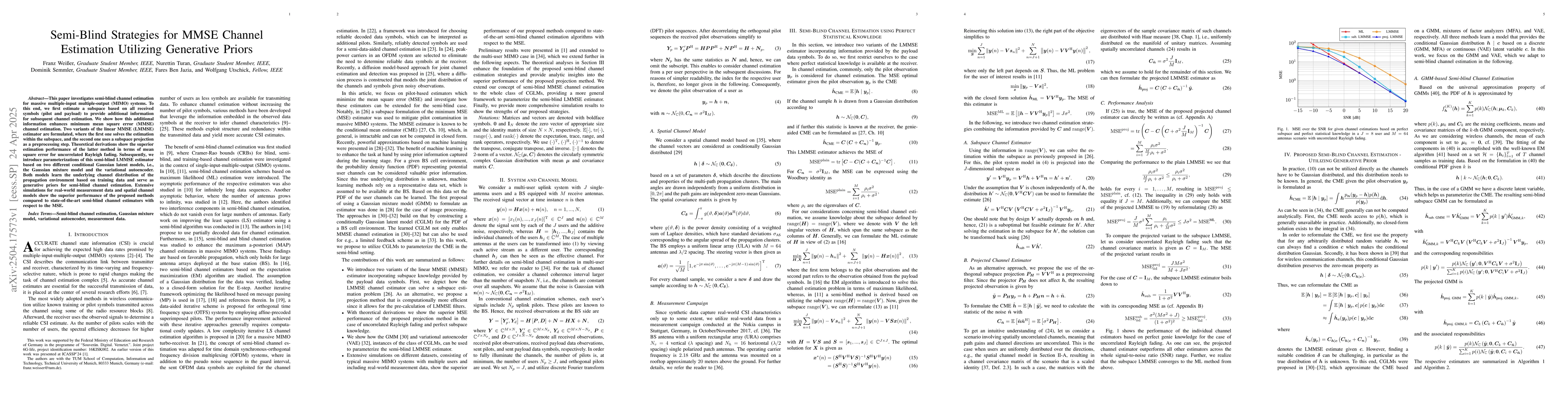 Thumbnail for Semi-Blind Strategies for MMSE Channel Estimation Utilizing Generative
  Priors