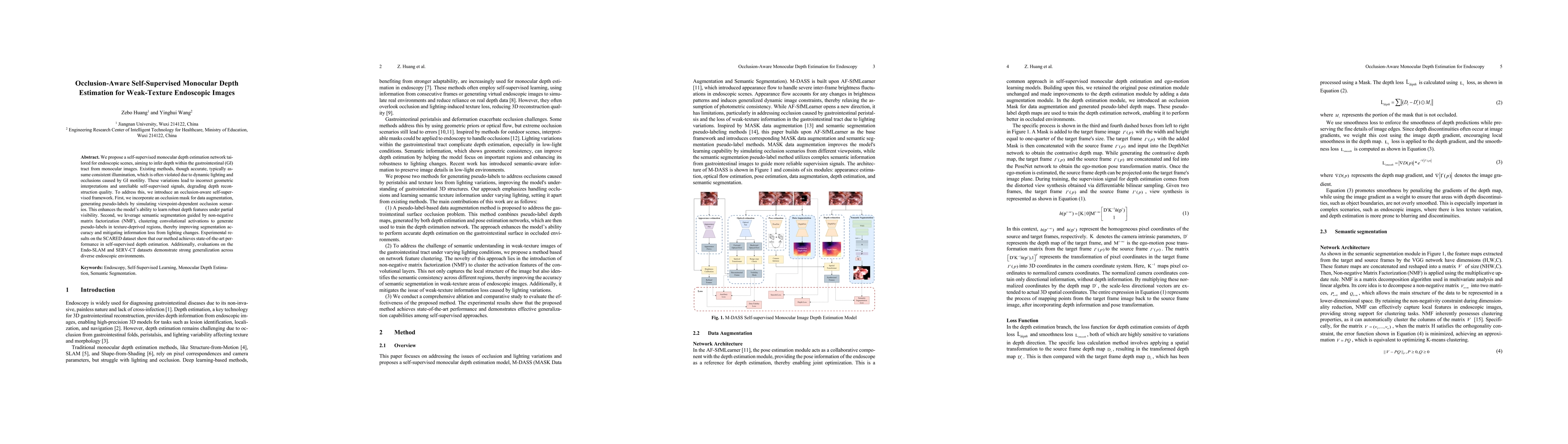 Thumbnail for Occlusion-Aware Self-Supervised Monocular Depth Estimation for
  Weak-Texture Endoscopic Images