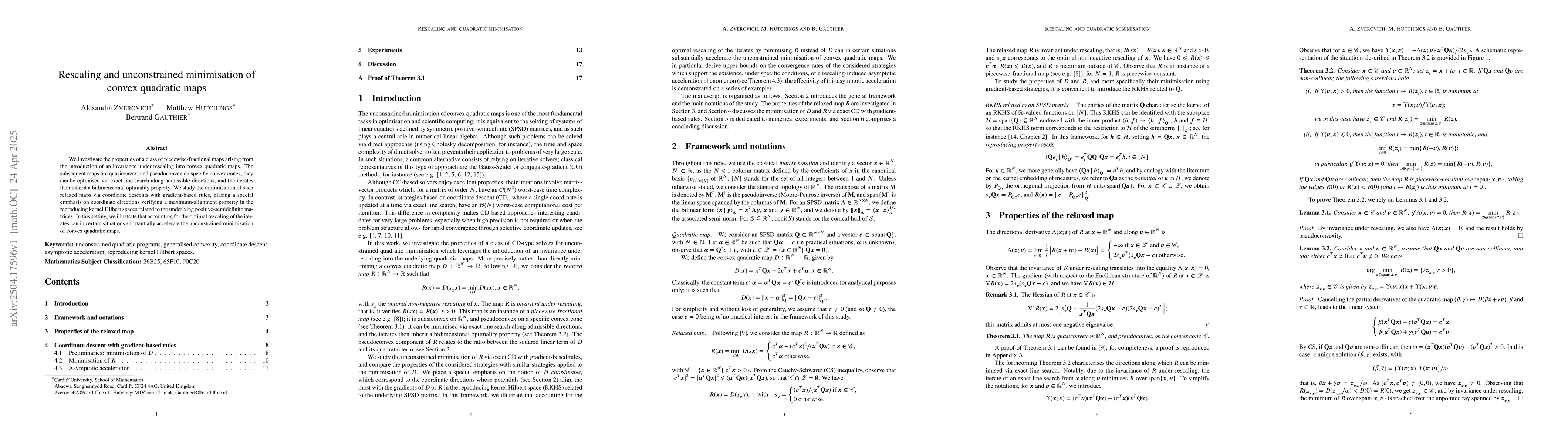 Thumbnail for Rescaling and unconstrained minimisation of convex quadratic maps