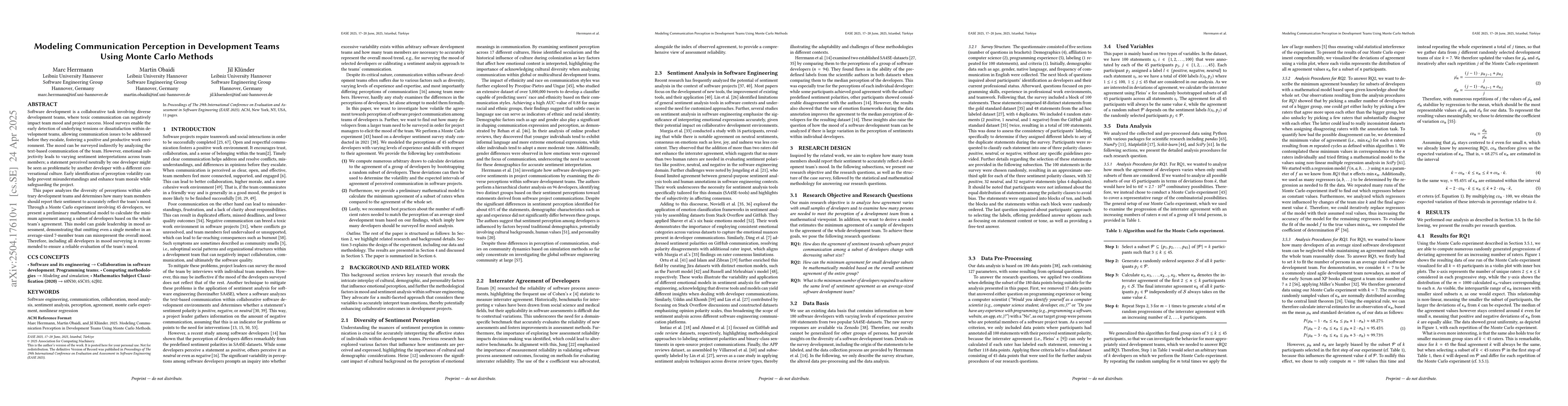 Thumbnail for Modeling Communication Perception in Development Teams Using Monte Carlo
  Methods