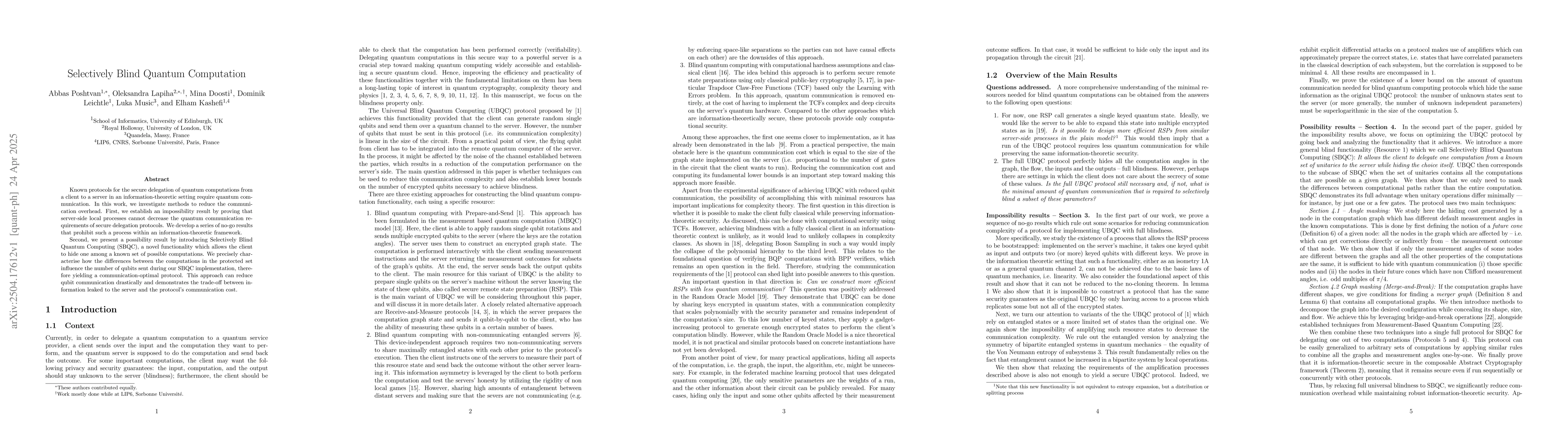Thumbnail for Selectively Blind Quantum Computation