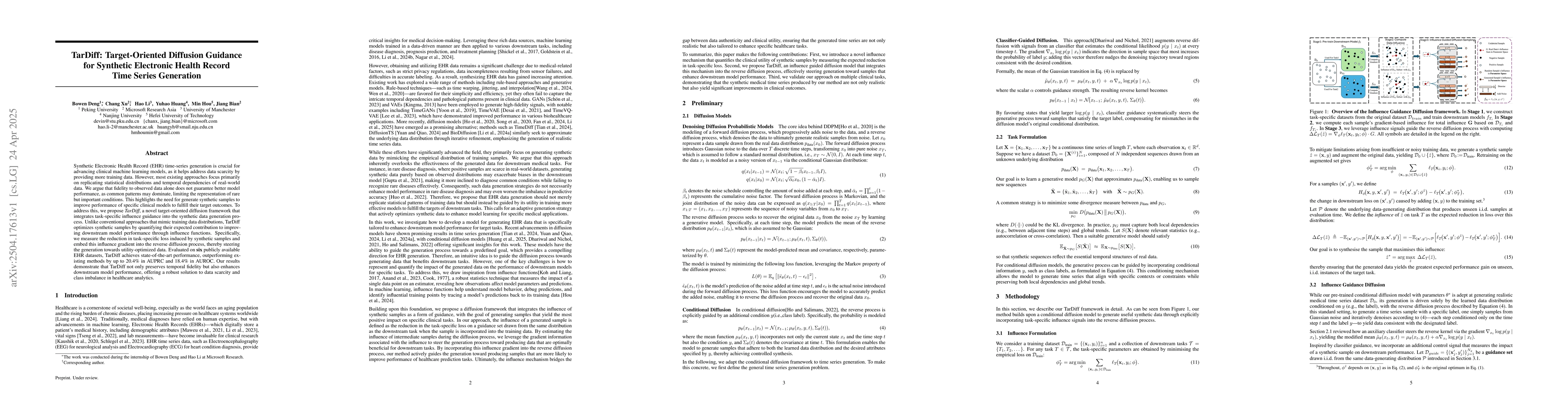 Thumbnail for TarDiff: Target-Oriented Diffusion Guidance for Synthetic Electronic
  Health Record Time Series Generation