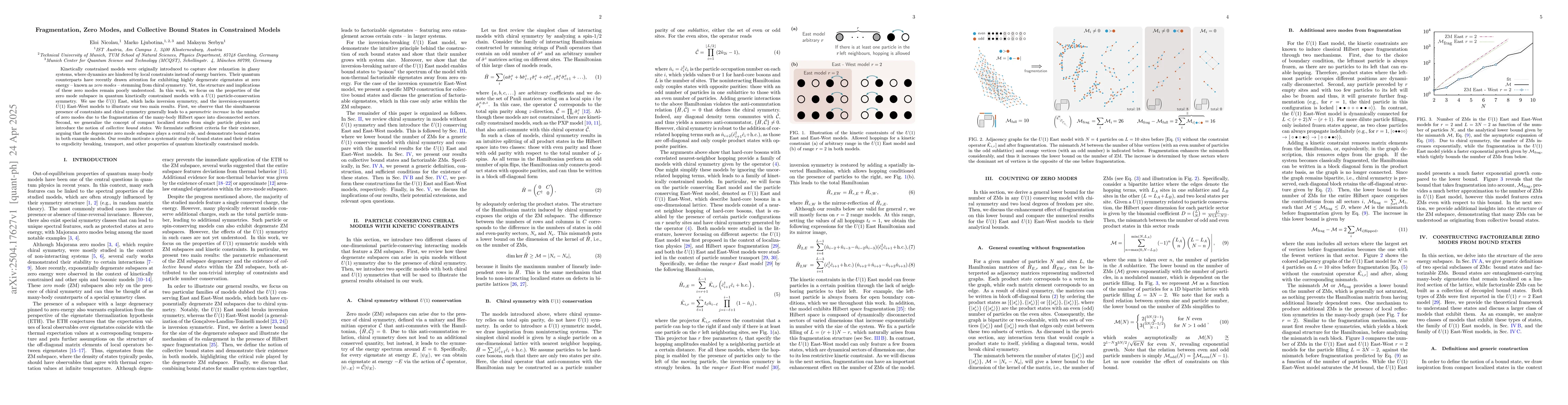 Thumbnail for Fragmentation, Zero Modes, and Collective Bound States in Constrained
  Models