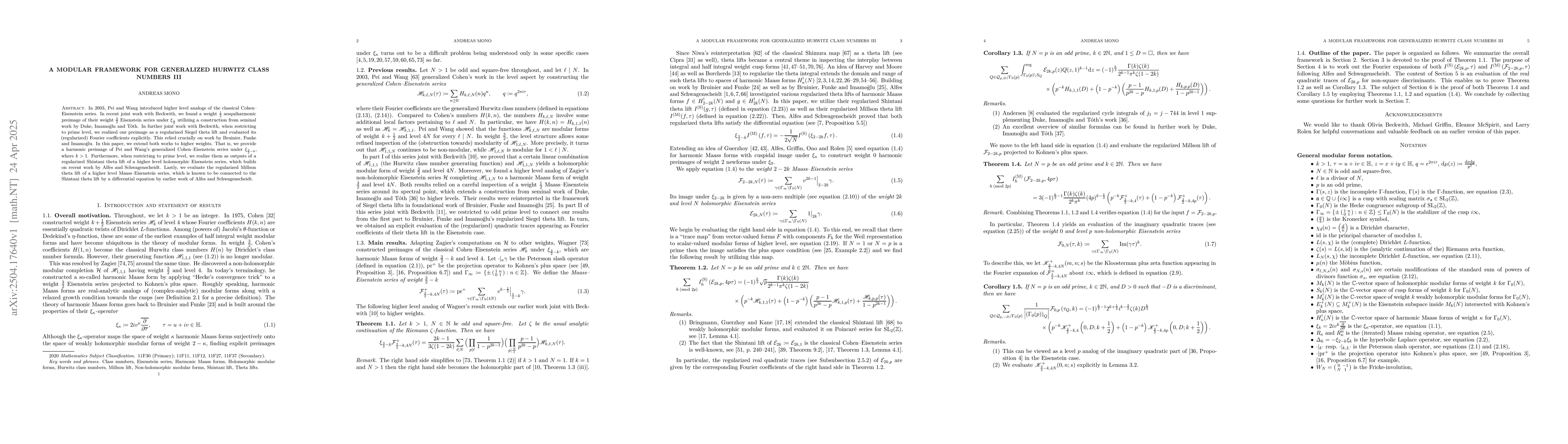 Thumbnail for A modular framework for generalized Hurwitz class numbers III