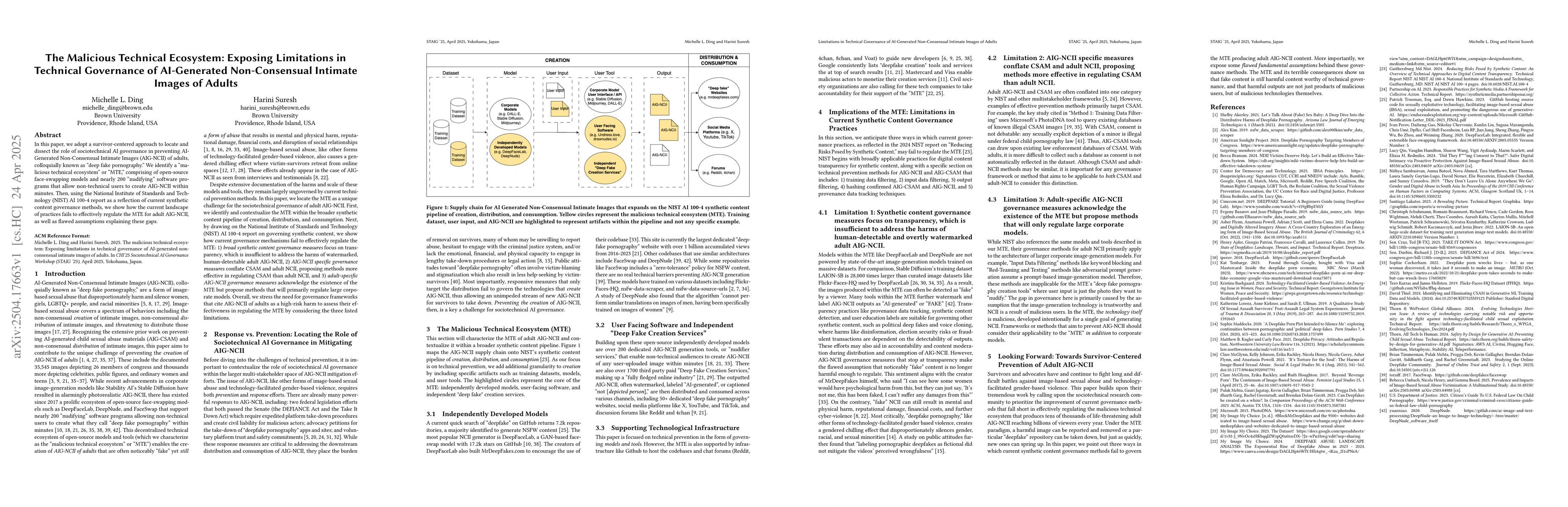 Thumbnail for The Malicious Technical Ecosystem: Exposing Limitations in Technical
  Governance of AI-Generated Non-Consensual Intimate Images of Adults