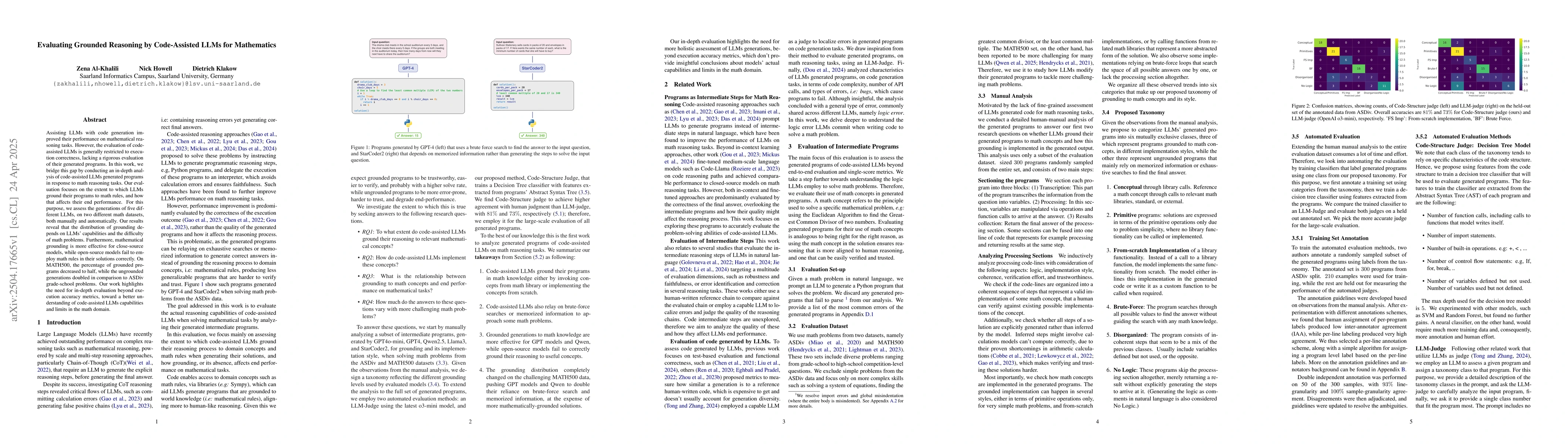 Thumbnail for Evaluating Grounded Reasoning by Code-Assisted Large Language Models for
  Mathematics