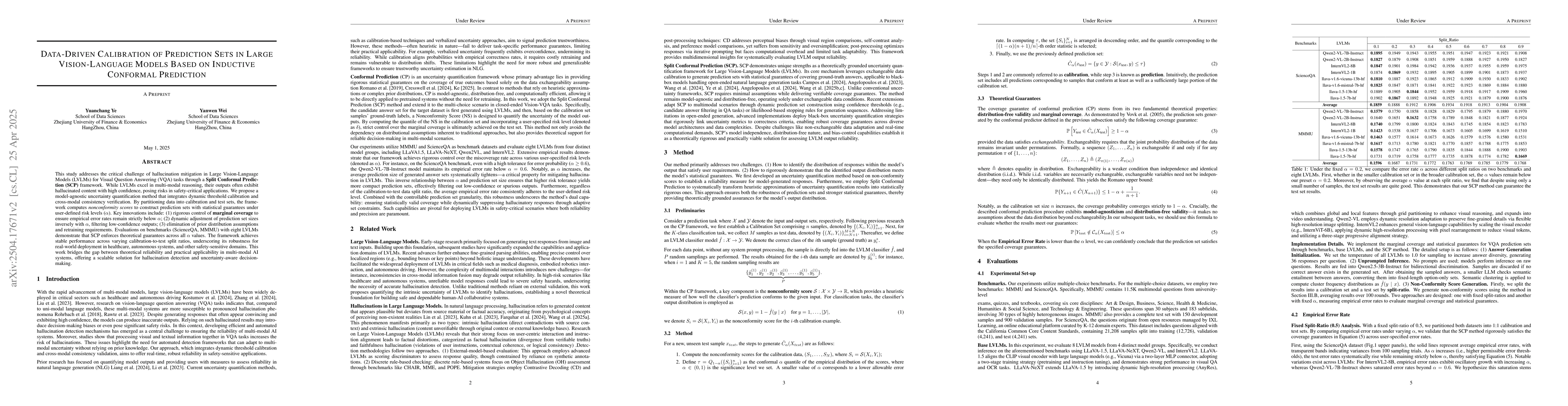 Thumbnail for Data-Driven Calibration of Prediction Sets in Large Vision-Language
  Models Based on Inductive Conformal Prediction
