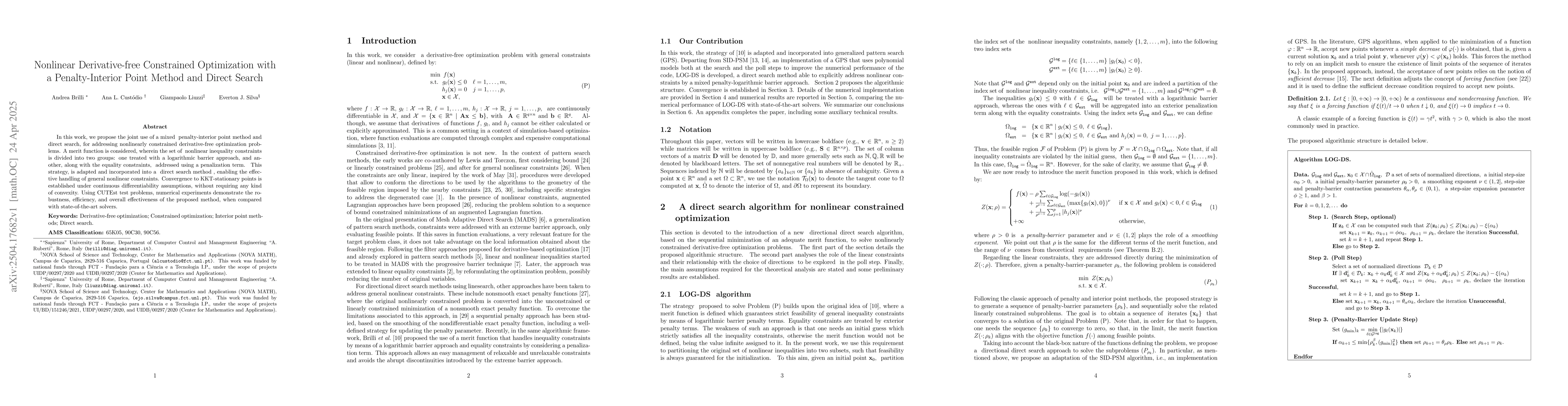 Thumbnail for Nonlinear Derivative-free Constrained Optimization with a
  Penalty-Interior Point Method and Direct Search
