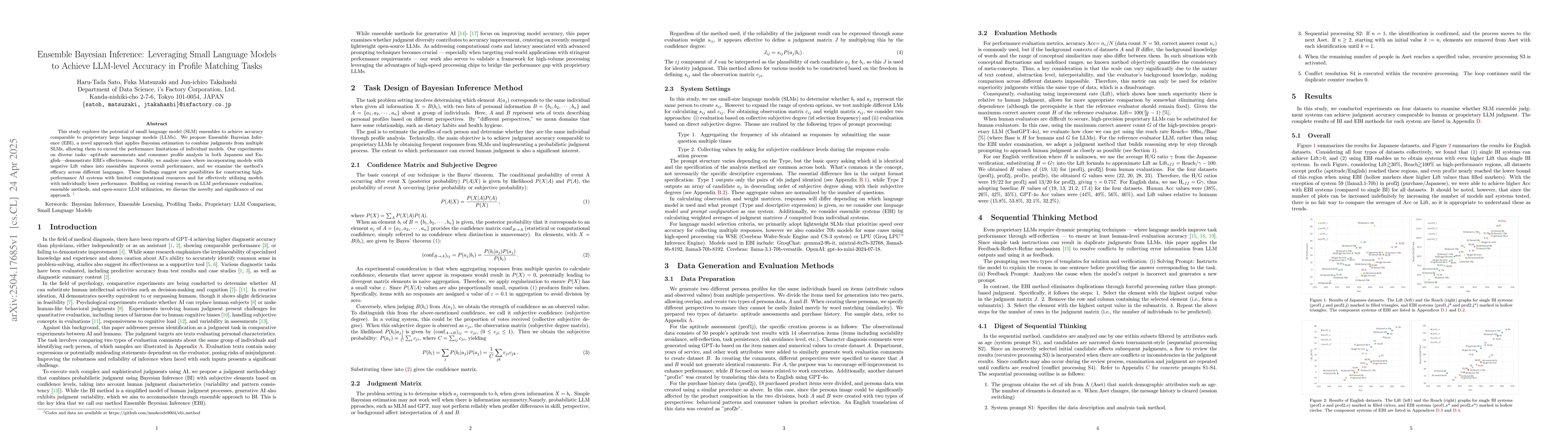 Thumbnail for Ensemble Bayesian Inference: Leveraging Small Language Models to Achieve
  LLM-level Accuracy in Profile Matching Tasks
