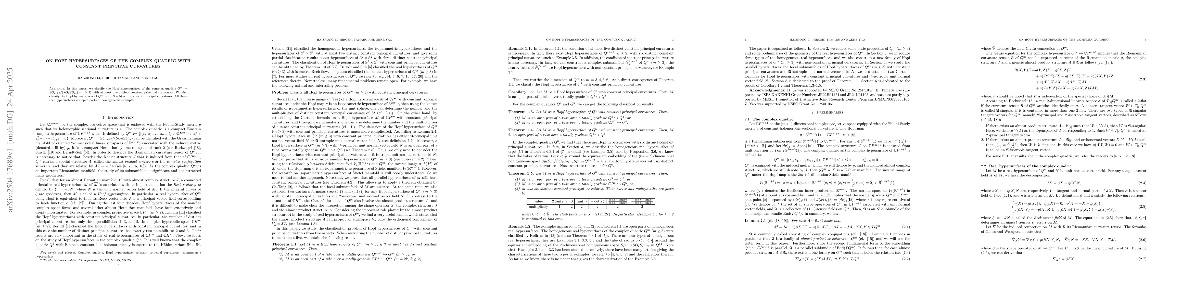 Thumbnail for On Hopf hypersurfaces of the complex quadric with constant principal
  curvatures