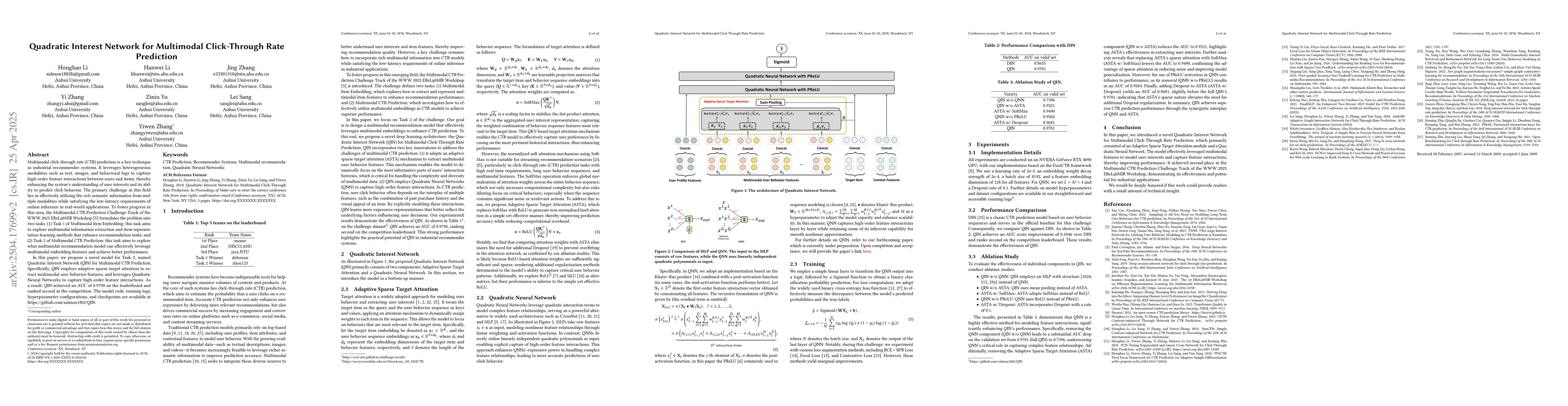 Thumbnail for Quadratic Interest Network for Multimodal Click-Through Rate Prediction