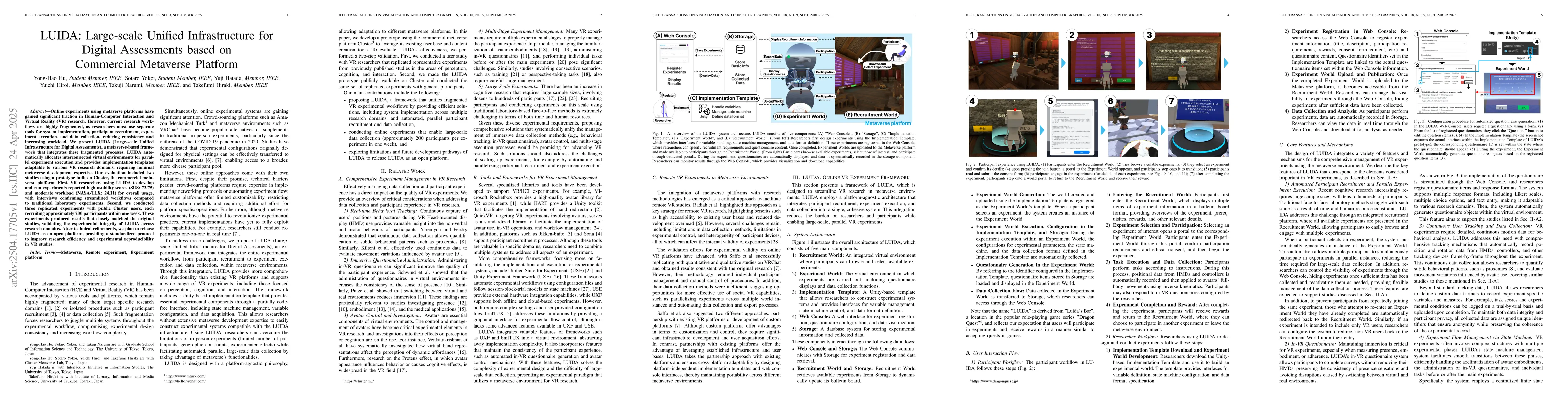 Thumbnail for LUIDA: Large-scale Unified Infrastructure for Digital Assessments based
  on Commercial Metaverse Platform
