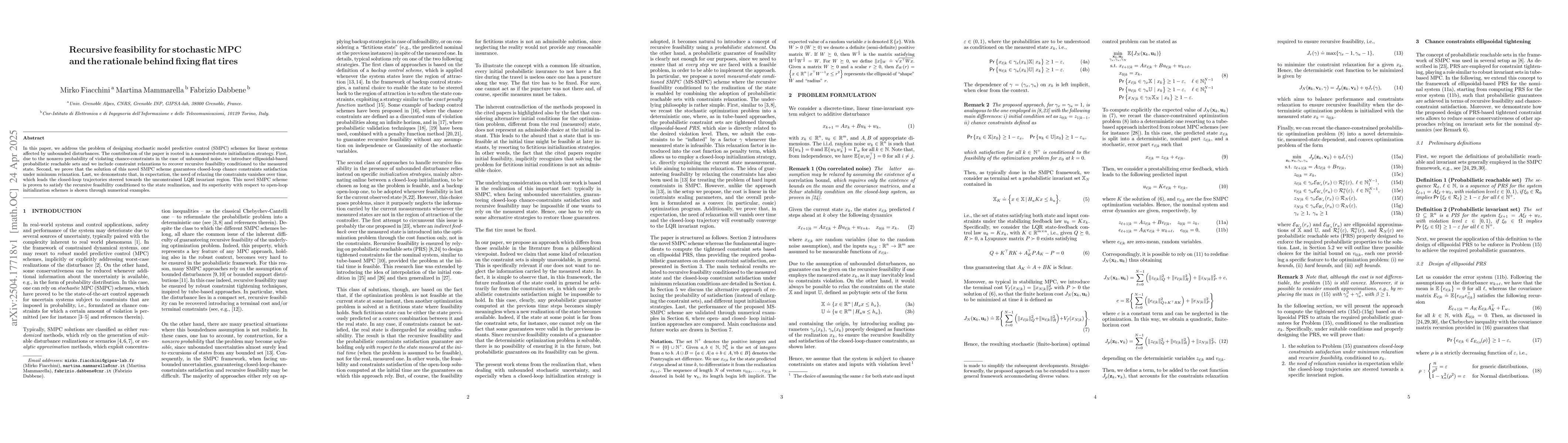 Thumbnail for Recursive feasibility for stochastic MPC and the rationale behind fixing
  flat tires