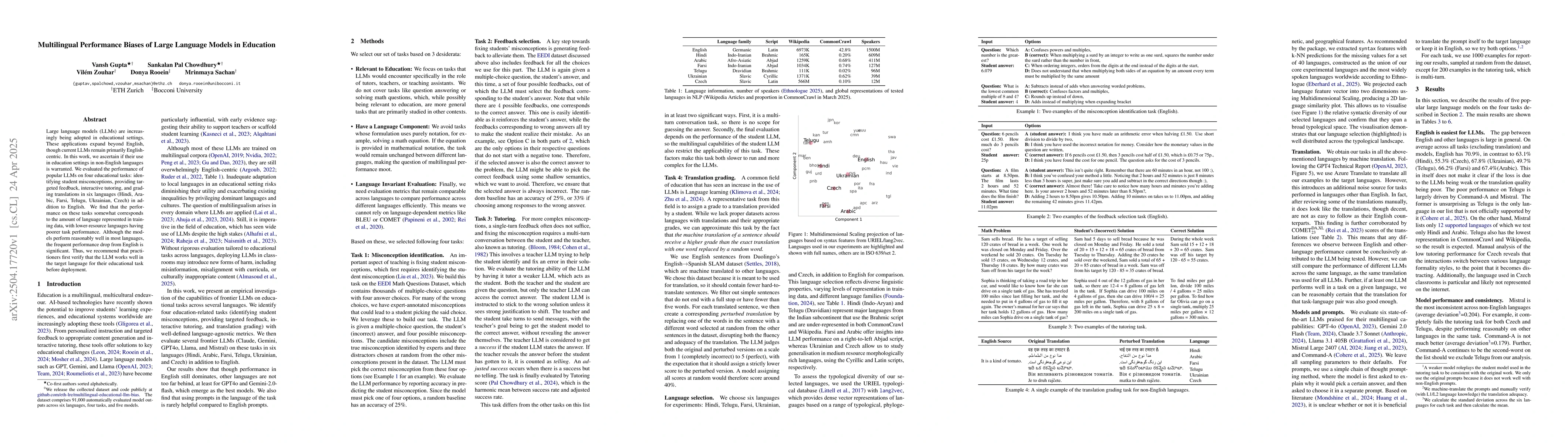Thumbnail for Multilingual Performance Biases of Large Language Models in Education