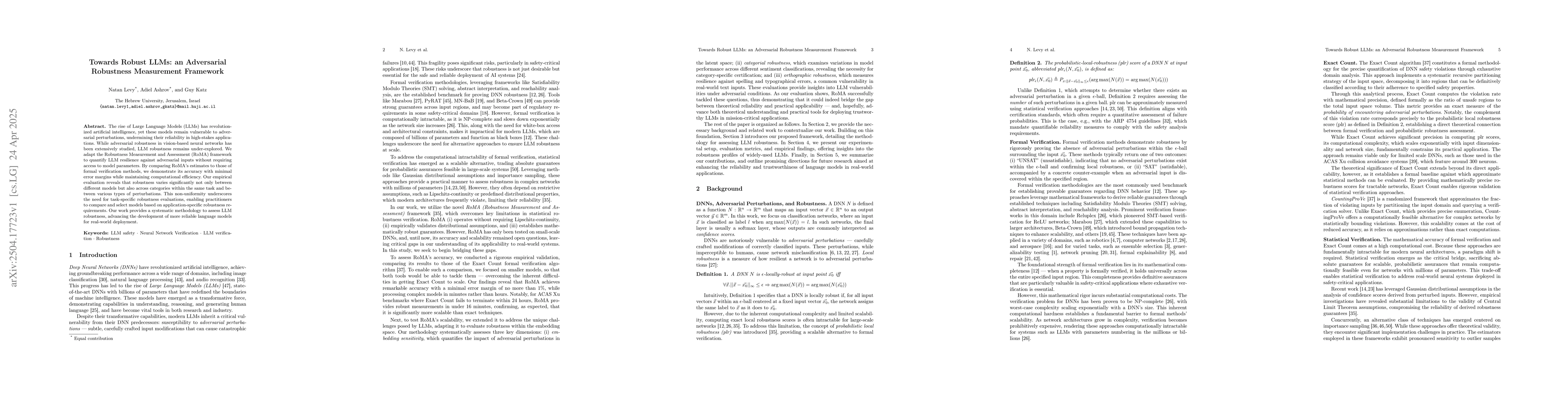 Thumbnail for Towards Robust LLMs: an Adversarial Robustness Measurement Framework