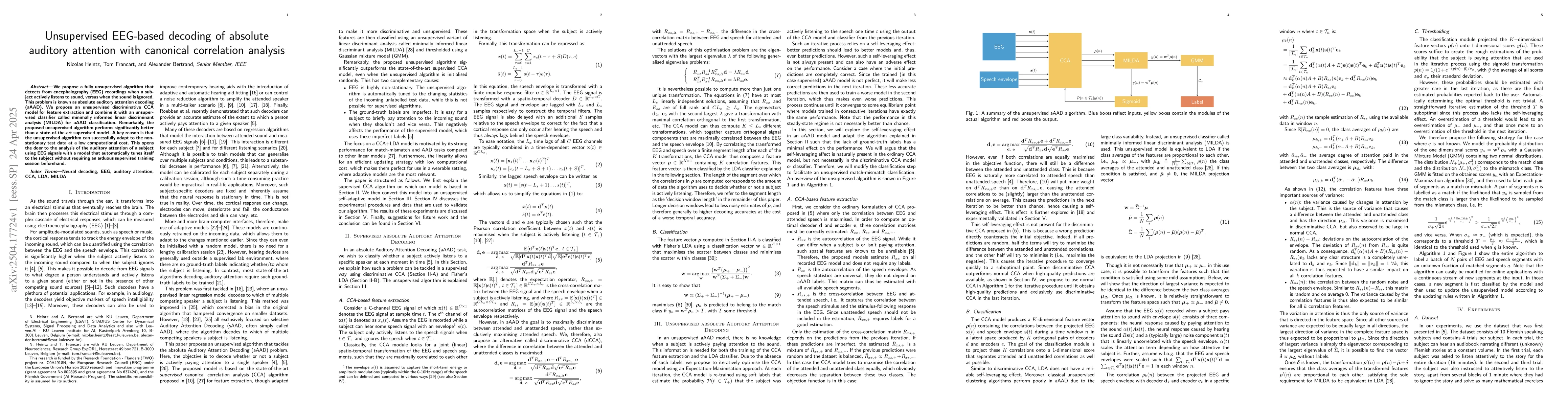 Thumbnail for Unsupervised EEG-based decoding of absolute auditory attention with
  canonical correlation analysis